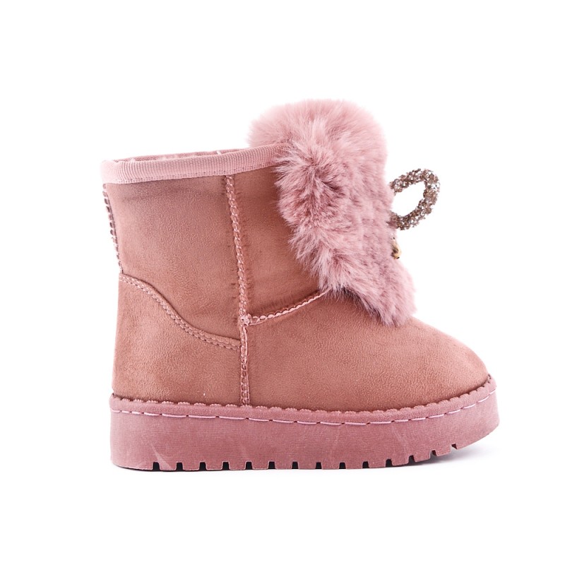 Botas de niña de peluche rosa con lazo