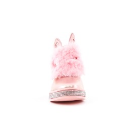 Furry pink girl boot with rabbit pattern