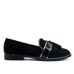 black moccasin with pompom