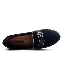 black moccasin with pompom