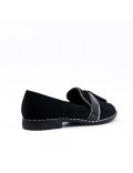 black moccasin with pompom