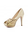 Golden pump with rhinestones and heel