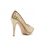 Golden pump with rhinestones and heel