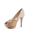 Champagne pump with rhinestones and heel