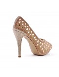 Champagne pump with rhinestones and heel