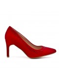 Red pumps in faux suede heel
