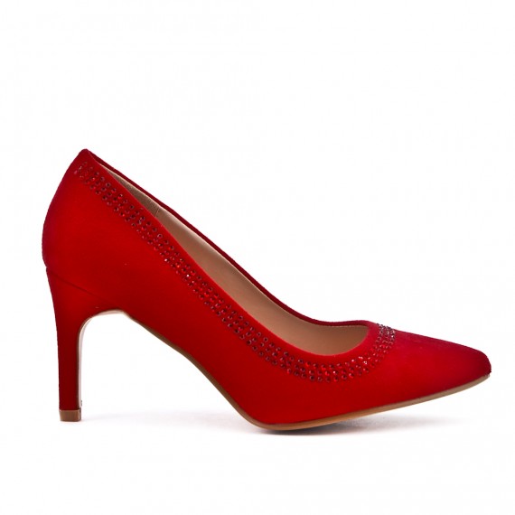 Red pumps in faux suede heel