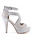 Silver sandal with pearl heel