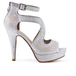 Silver sandal with pearl heel