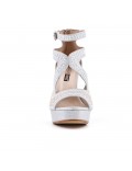 Silver sandal with pearl heel