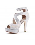 Silver sandal with pearl heel
