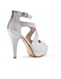 Silver sandal with pearl heel