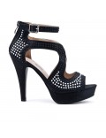 Black sandal with beaded heel