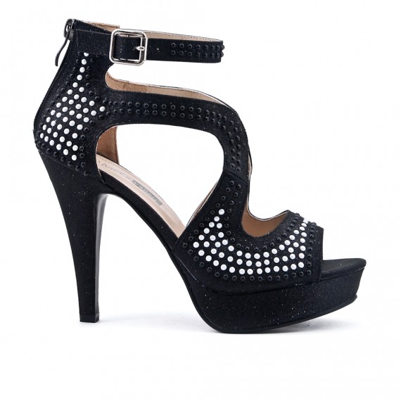 Black sandal with beaded heel
