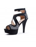 Black sandal with beaded heel