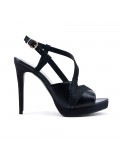 Black glossy high heel sandal