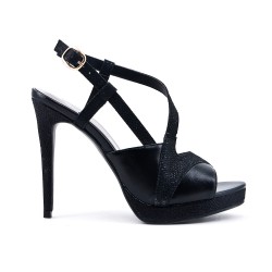 Black glossy high heel sandal