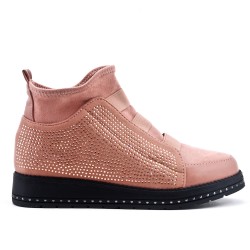 Pink ankle boot with rhinestones