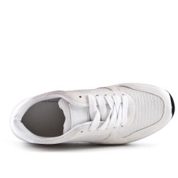 White bi-material lace-up sneaker
