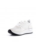 White bi-material lace-up sneaker