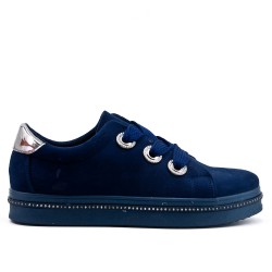 Navy blue sneaker in faux suede with lace