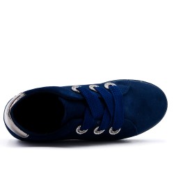 Navy blue sneaker in faux suede with lace