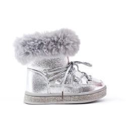 Botte fourrée fille argent à lacet
