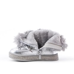 Botte fourrée fille argent à lacet