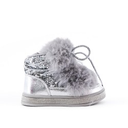 Silver glitter girl boot with fur