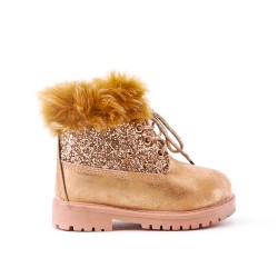 Furry girl champagne boot with lace