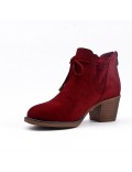 Red ankle boot in faux suede with lace