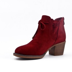 Red ankle boot in faux suede with lace