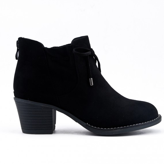 Black ankle boot in faux suede with lace