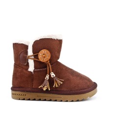 Brown girl boot with pompom