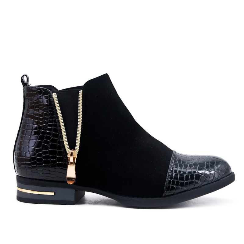 Bota de empeine negra plana bi-material