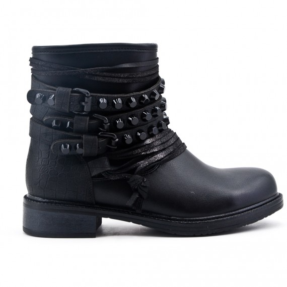 Black ankle boot with studded flange