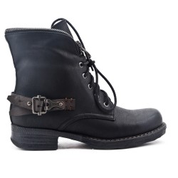Black imitation leather ankle boot with decorative zipper