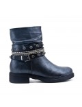 Blue imitation leather ankle boot with pearl strap