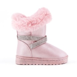 Pink girl's boot with strass adorned with rhinestones