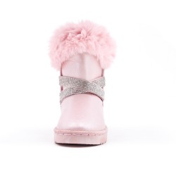 Pink girl's boot with strass adorned with rhinestones