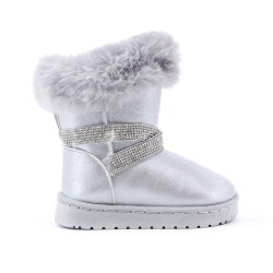 Silver girl boot with strass adorned with rhinestones