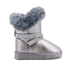 Gray girl's boot with strass adorned with rhinestones