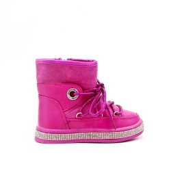 Fuchsia girl lined boot with sole embellished with rhinestones