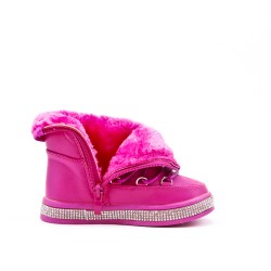 Fuchsia girl lined boot with sole embellished with rhinestones