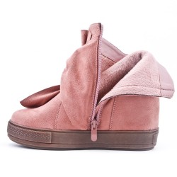 Pink ankle boot with bow suede