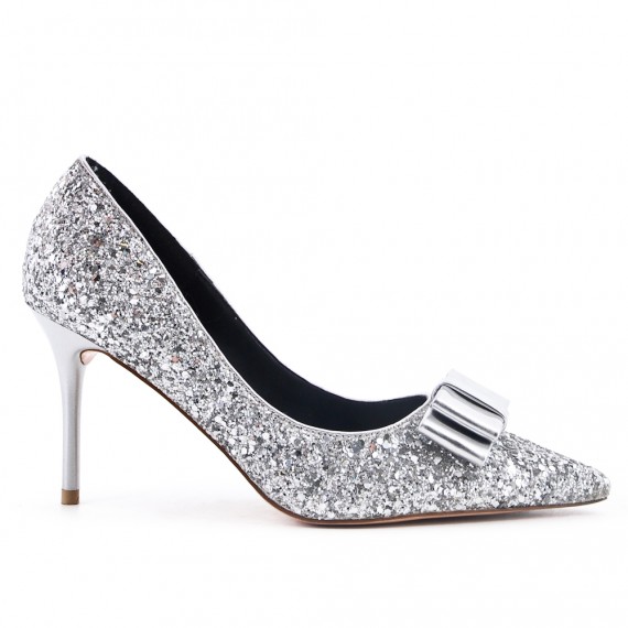 silver sequin high heels