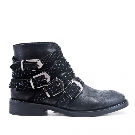 Black ankle boot with rhinestone straps