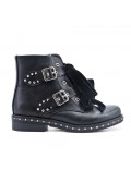 Black imitation leather boot with ribbon lace