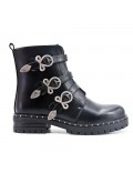 Black ankle boot with studded flange