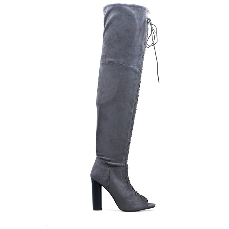 Botas altas hasta el muslo negro con gamuza